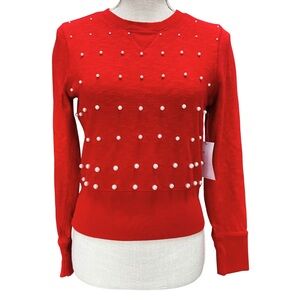Upcycled Gap Red Sweater with Pearl Embellishments